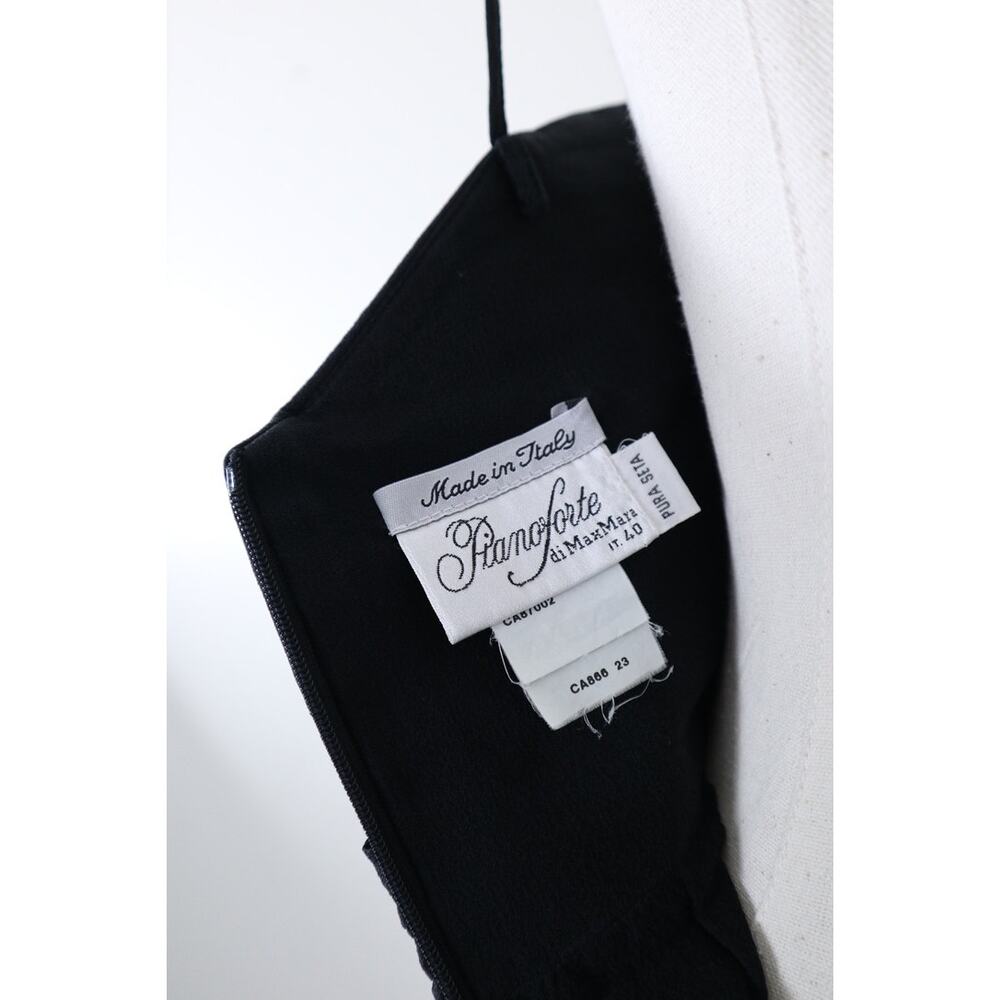Pianoforte di MaxMara Size 6 Silk Chiffon Draped Mini Dress Slit Leg Black - Picture 12 of 14